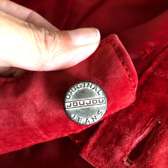 Vintage Jou Jou 80s Red suede leather jeans pants 2 S - Picture 3 of 7